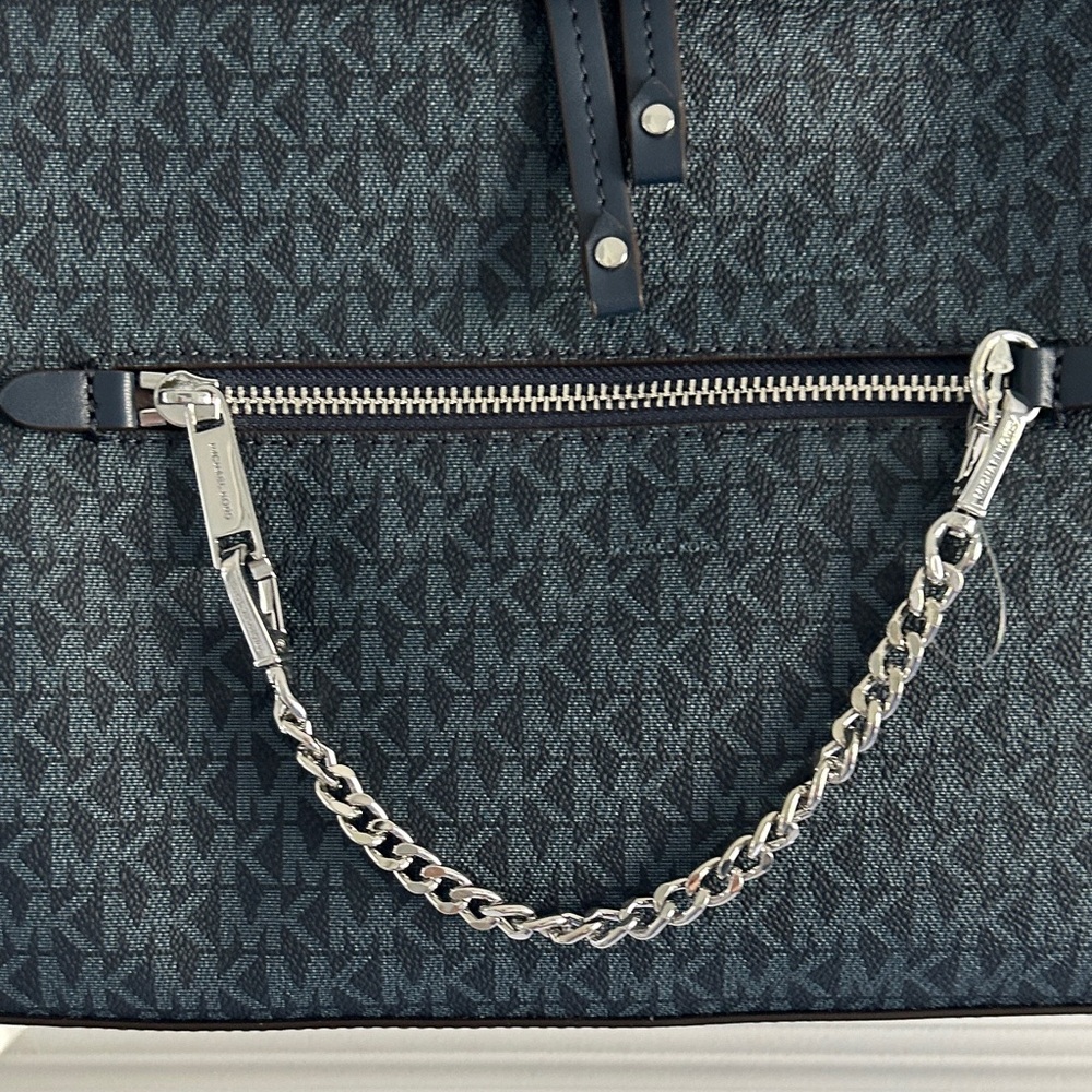 Michael Kors Signature Jet set Navy and Silver MK Logo Backpack - Picture 3 of 9